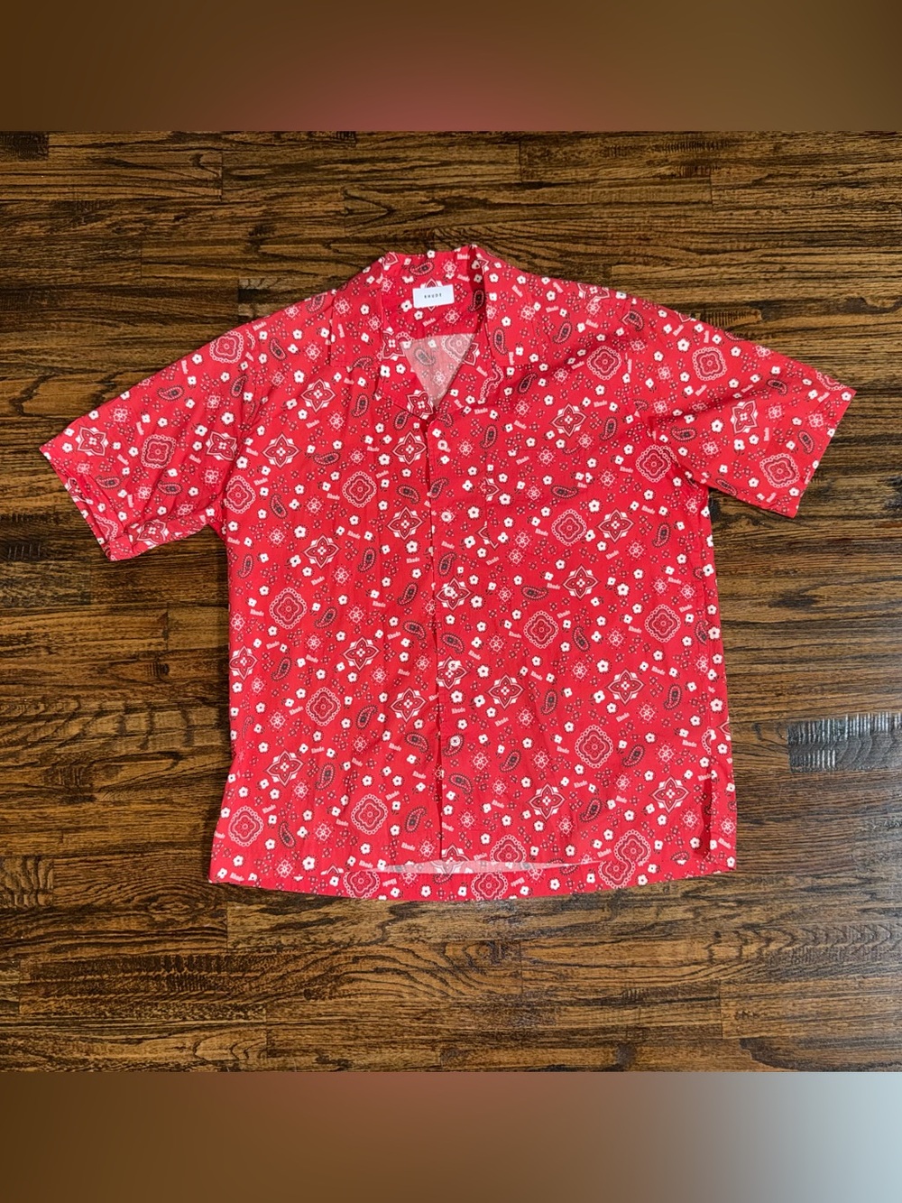 Rhude Red Paisley Bandana Short-Sleeve Button-Up Shirt Size Medium